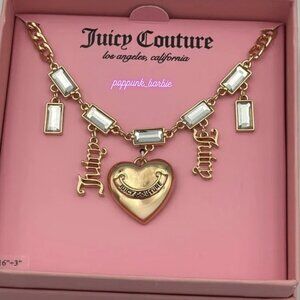 Juicy Couture Gold Heart Gem Charm Necklace NIB‎